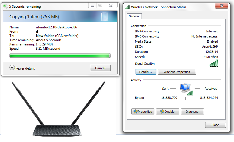 Asus RT 12N HP Speed Test Asus RT 12N HP Speed results