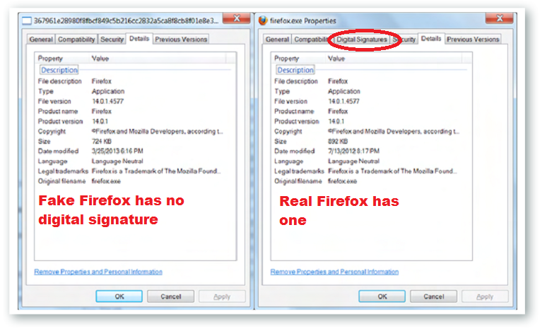 Fake vs. Real Firefox