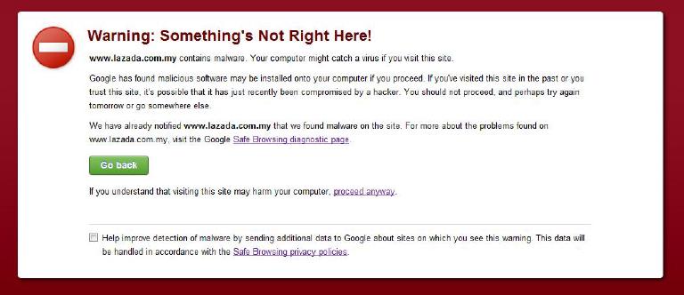 Lazada Infected by Malware Warning from Google